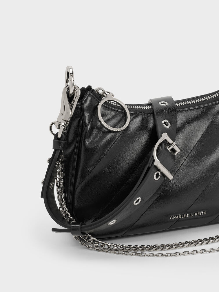Philomena Crinkle-Effect Chain-Strap Crossbody Bag, Noir, hi-res