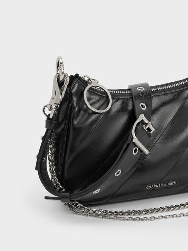 Philomena Crinkle-Effect Chain-Strap Crossbody Bag, Noir, hi-res