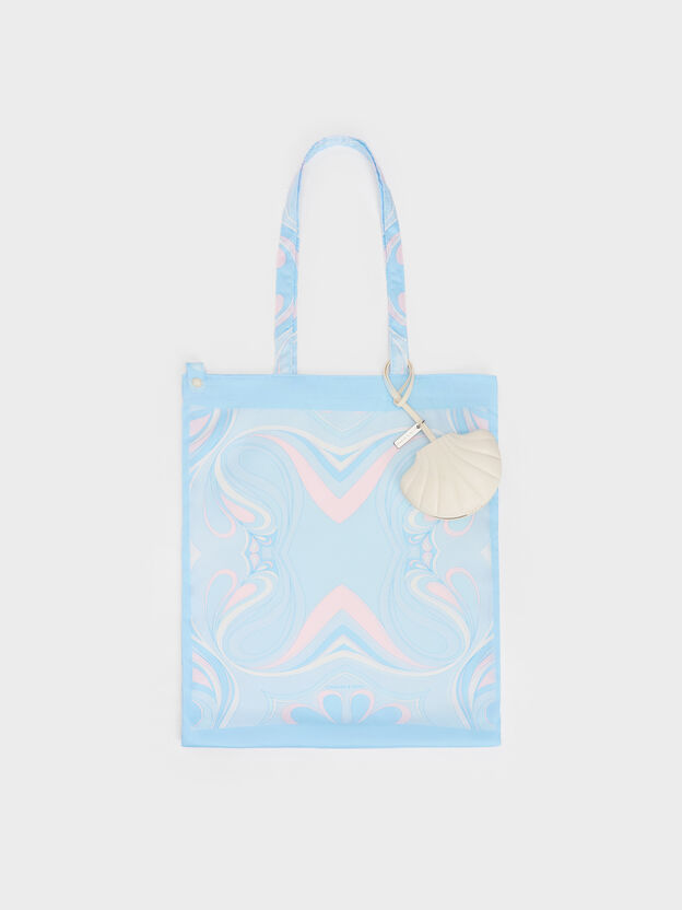 Seashell Swirl-Print Tote Charm, Blue, hi-res