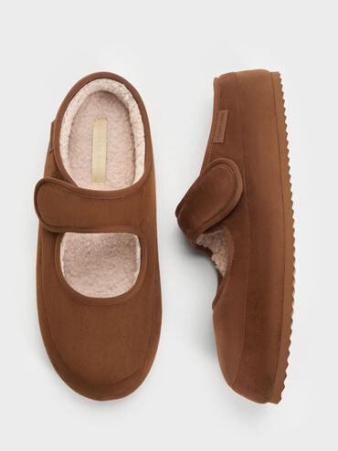 Lumi Faux Suede & Faux Shearling Mules, Brown, hi-res