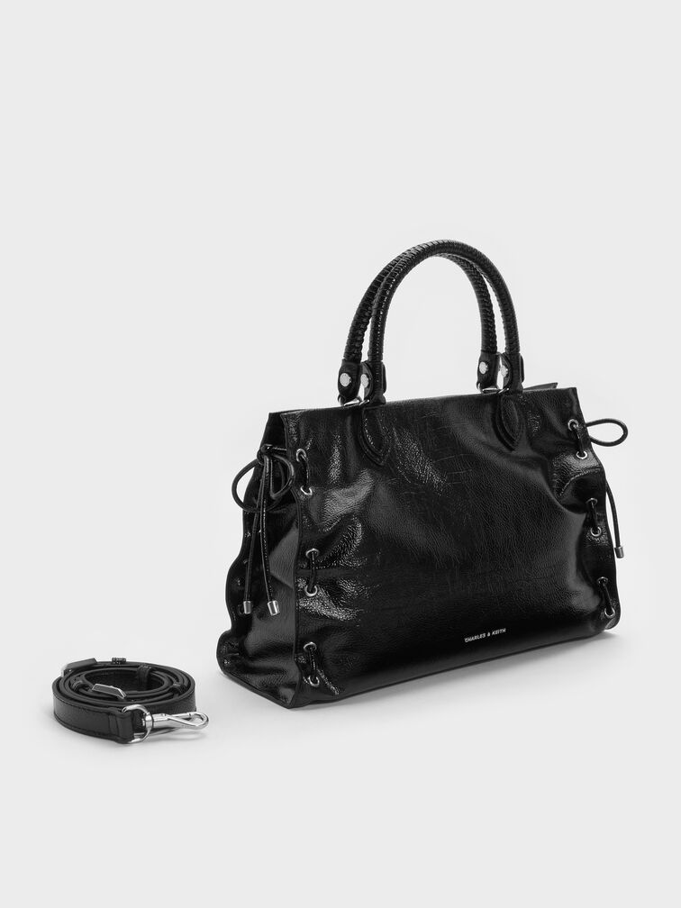 Large Nylah Grommet Lace-Up Tote Bag, Noir, hi-res