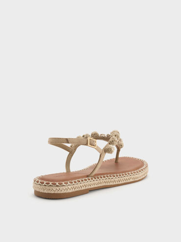 Faux Suede Flower Espadrille Thong Sandals, Sand, hi-res