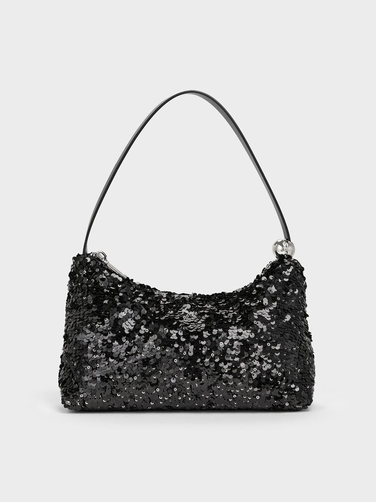 Jesmyn Sequinned Two-Way Bag, Noir, hi-res