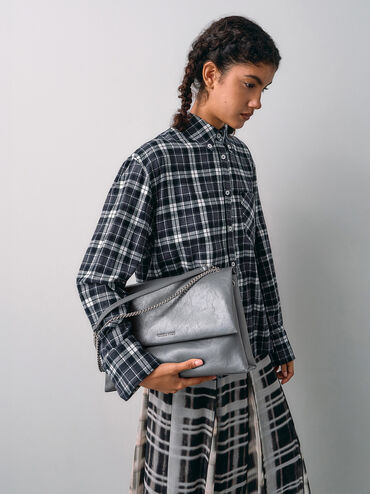 Sianna Chain-Handle Shoulder Bag, Grey, hi-res