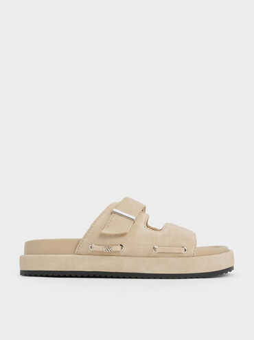 Kori Suede Slide Sandals, Beige, hi-res