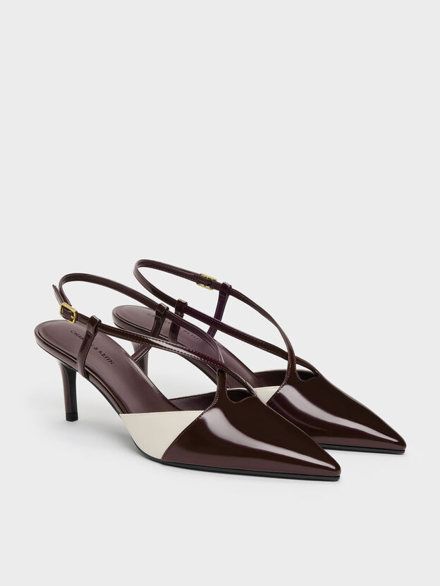 Two-Tone Pointed Slingback Pumps, Burgundy, hi-res