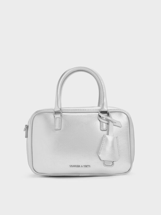 Mini Sianna Metallic Bowling Bag, Silver, hi-res