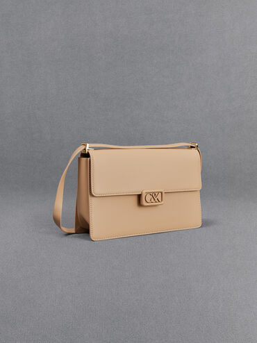 Leather Shoulder Bag, Nude, hi-res