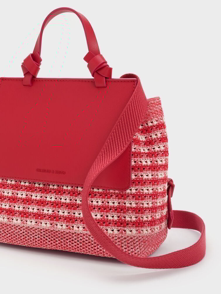 Girls' Ida Knitted Gingham Backpack, Gingham Red, hi-res