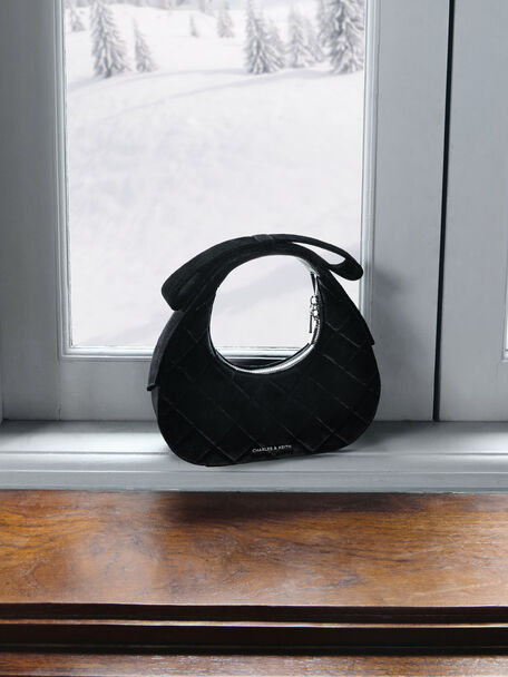 Janie Velvet Quilted Bow-Handle Bag, Noir, hi-res