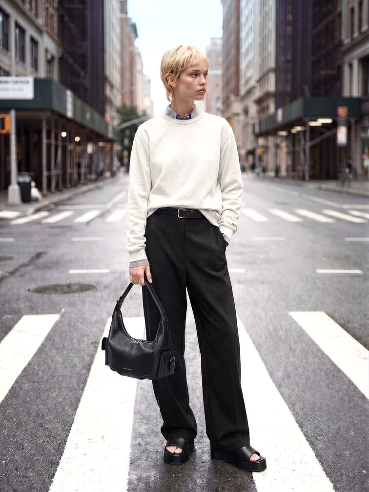 Bessie Side-Pocket Hobo Bag, Noir, hi-res