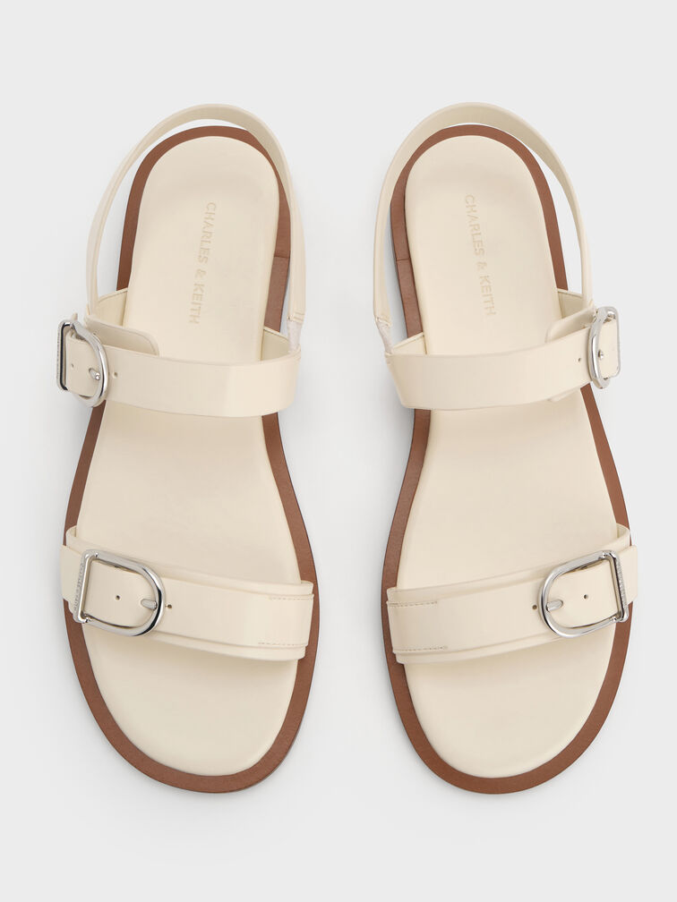 Double Buckle-Strap Slingback Sandals, Cream, hi-res