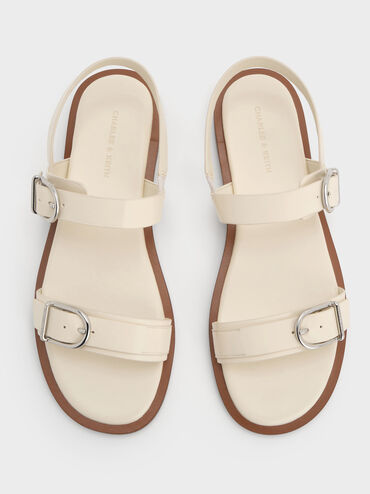 Double Buckle-Strap Slingback Sandals, Cream, hi-res