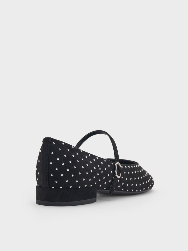 Gertrude Faux Suede Studded Mary Janes, Black Textured, hi-res