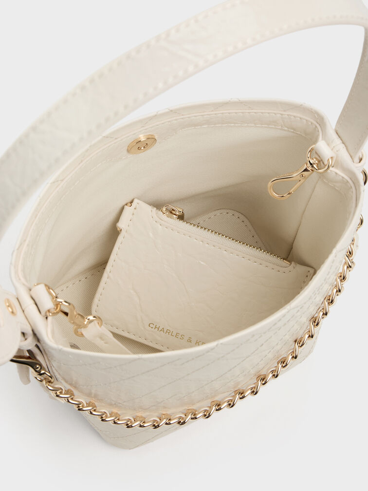 Duo Quilted Chain Bucket Bag, Cream, hi-res