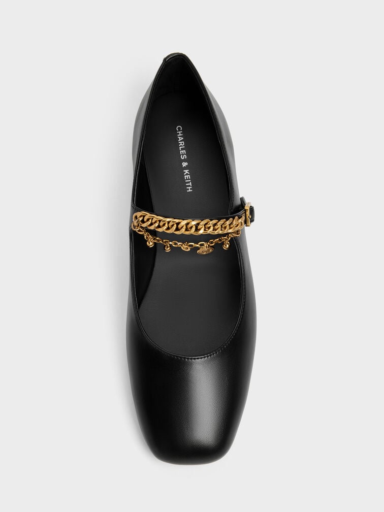 Double-Chain Charm Mary Jane Flats, Black, hi-res
