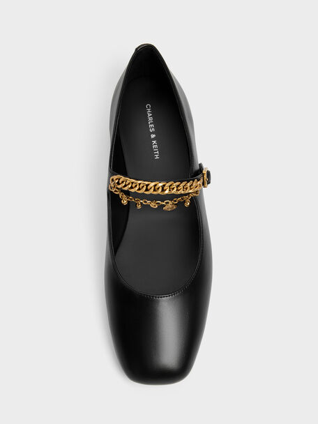 Double-Chain Charm Mary Jane Flats, Black, hi-res