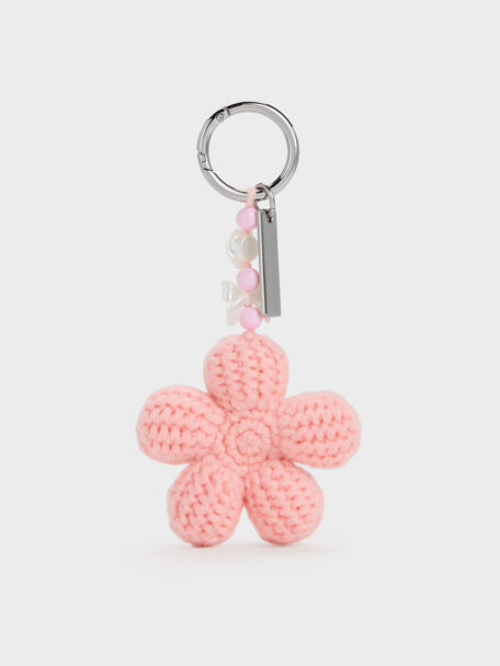 Crochet-Flower Beaded Charm, Soft Pink, hi-res