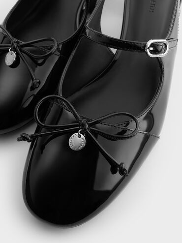 Patent Bow Slingback Pumps, Black Patent, hi-res