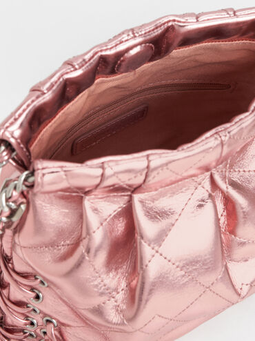 Duo Metallic Grommet Chain-Handle Two-Way Backpack, Aura Pink, hi-res