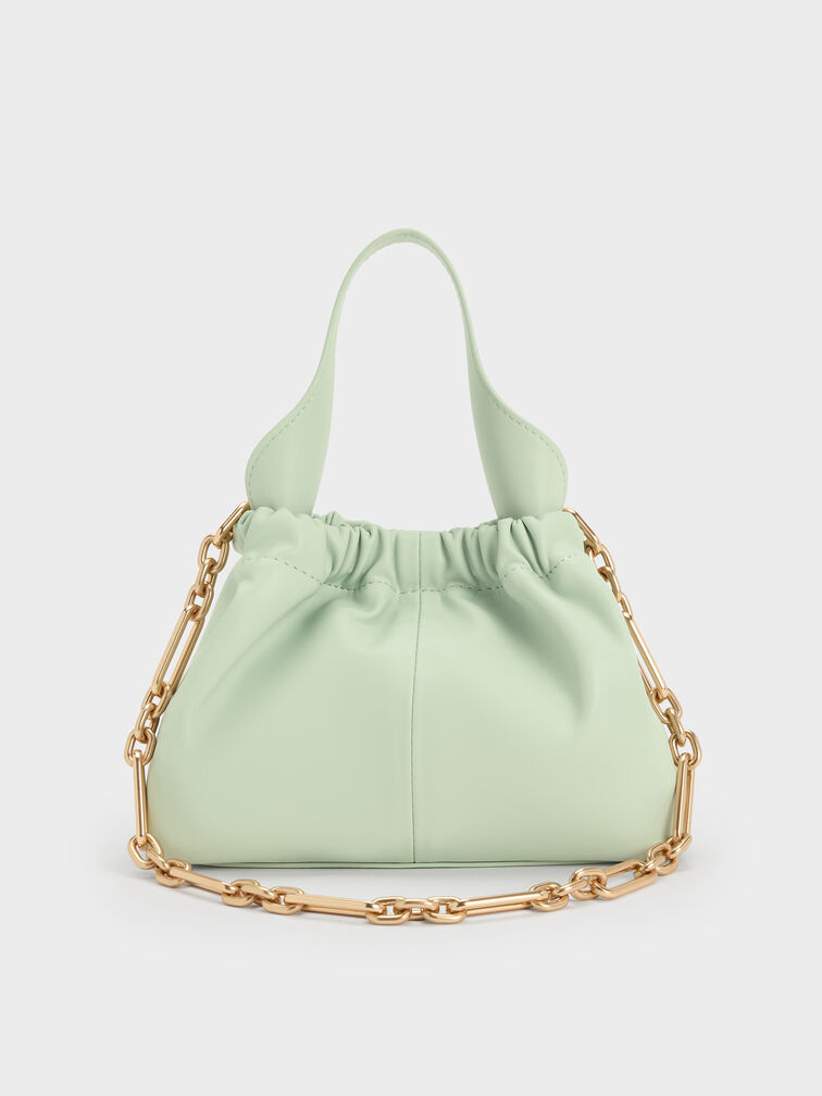 Ally Ruched Slouchy Chain-Handle Bag, Mint Green, hi-res