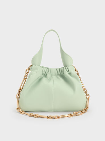 Ally Ruched Slouchy Chain-Handle Bag, Mint Green, hi-res