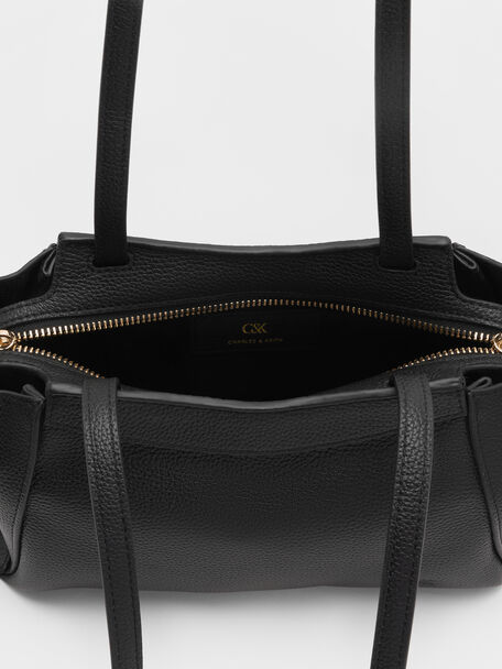 Leather Trapeze Tote Bag, Black, hi-res