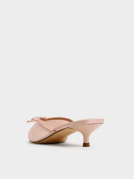 Glittered Mesh Bow Kitten Heels, Pink, hi-res