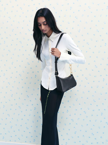 Mini Agatha Chain-Accent Shoulder Bag, Black, hi-res