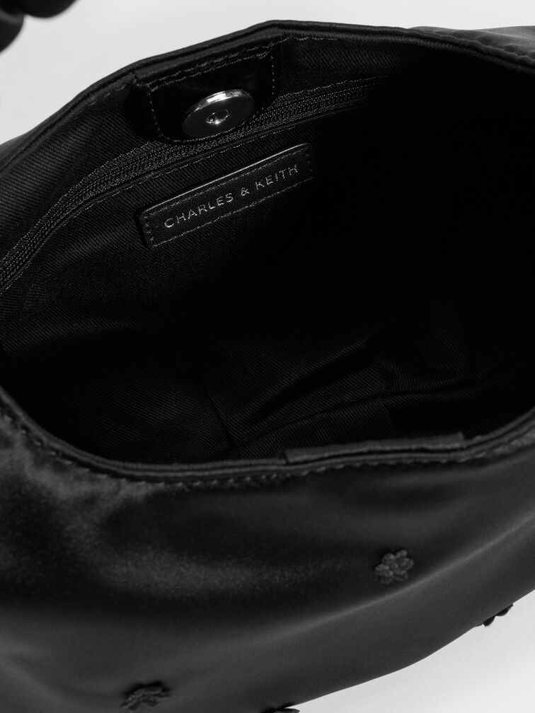 Mabel Satin Floral-Vine Hobo Bag, Noir, hi-res