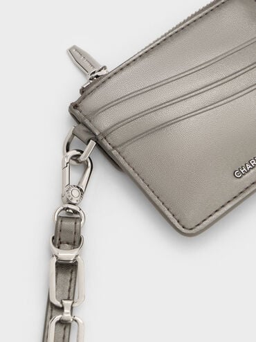 Agatha Chain-Accent Wristlet Card Holder, Pewter, hi-res