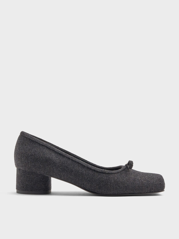 Felt Bow Square-Toe Pumps, Dark Grey, hi-res