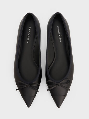 Briella Satin Cap-Toe Flats, Black Textured, hi-res