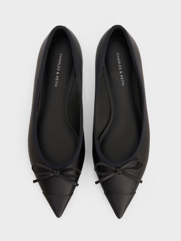 Briella Satin Cap-Toe Flats, Black Textured, hi-res