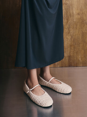 Crochet Mary Jane Flats, Chalk, hi-res