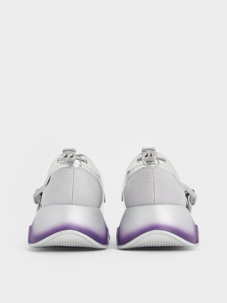 Mesh Gradient Wave Mary Jane Sneakers, Silver, hi-res