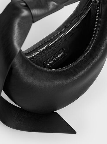 Micro Toni Knotted Crescent Hobo Bag, Noir, hi-res