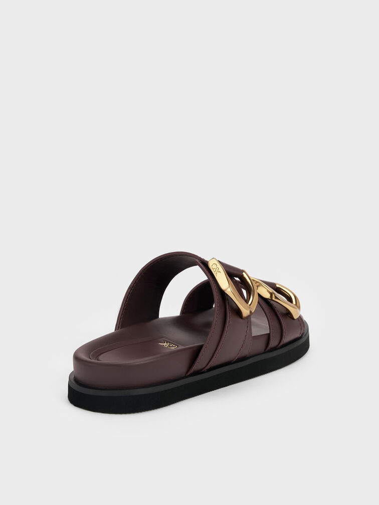 Gabine Gold-Buckle Leather Slides, Plum, hi-res