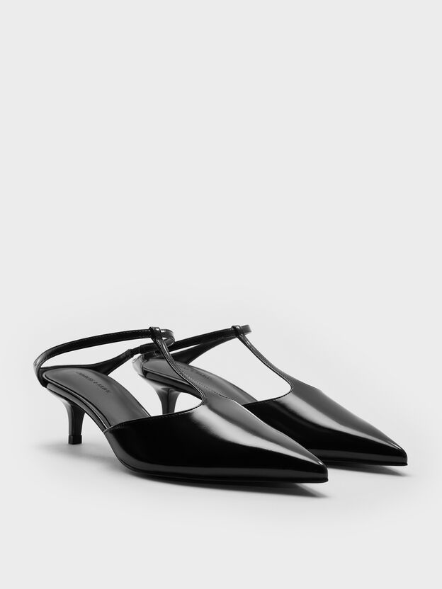 T-Bar Kitten-Heel Mules, Black Box, hi-res