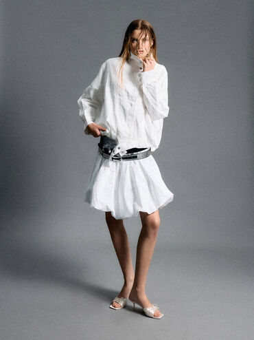 Sadira Satin Ruched Bow Heeled Mules, Chalk, hi-res