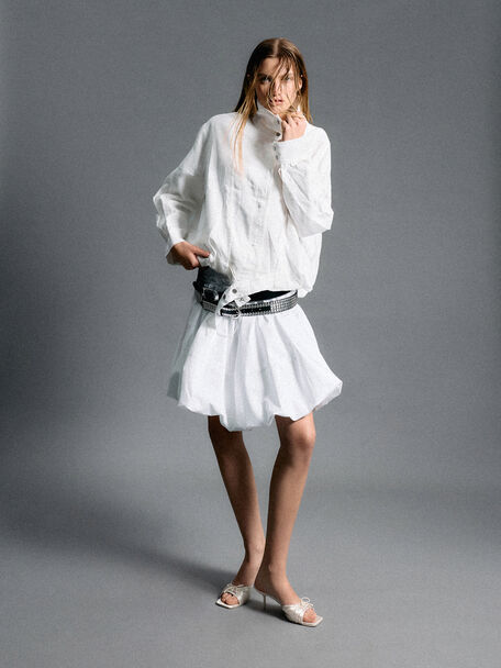 Sadira Satin Ruched Bow Heeled Mules, Chalk, hi-res