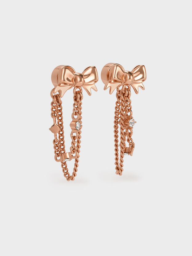 Paige Crystal-Chain Bow Drop Earrings, Rose Gold, hi-res