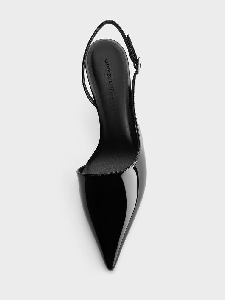 Patent Pointed Slingback Pumps, Black Patent, hi-res