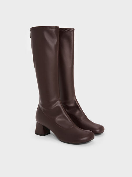Block-Heel Knee-High Boots, Dark Brown, hi-res