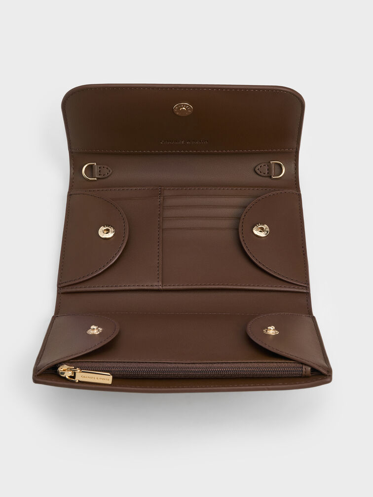 Octavia Front Flap Long Wallet, Dark Brown, hi-res