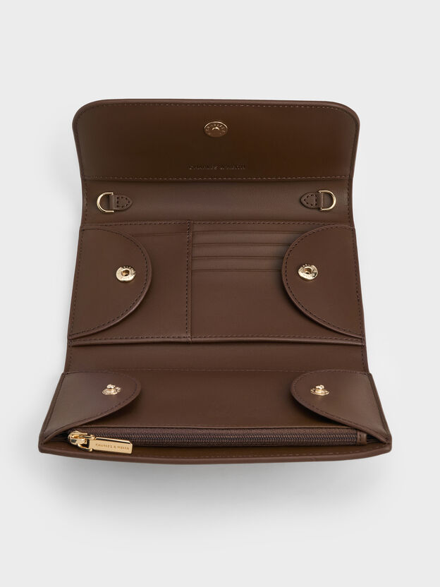 Octavia Front Flap Long Wallet, Dark Brown, hi-res