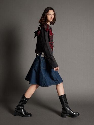 Kirke Buckled Mid-Calf Biker Boots, Black, hi-res