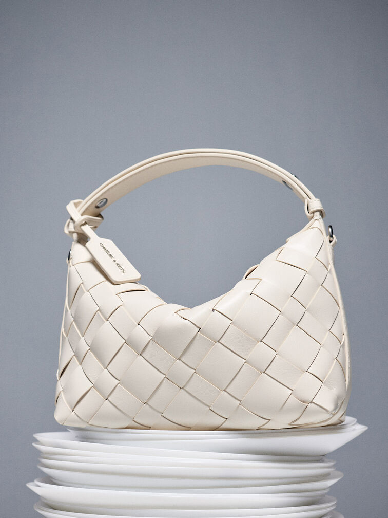 Ivette Woven Shoulder Bag, Cream, hi-res