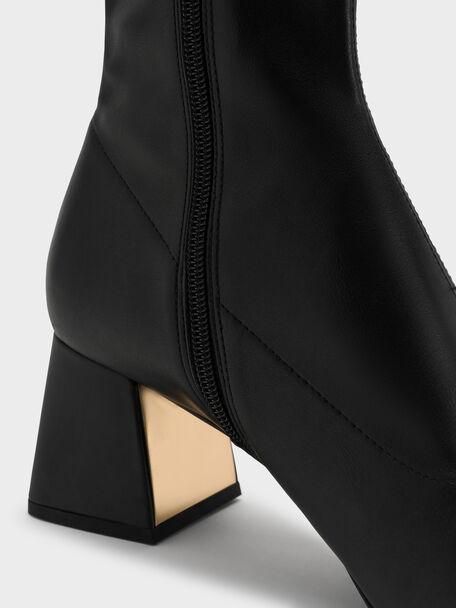 Jully Metallic Trapeze Heel Ankle Boots, Black, hi-res