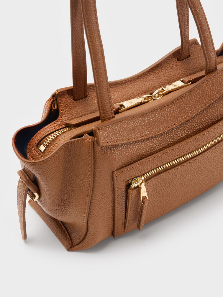 Leather Trapeze Tote Bag, Cinnamon Tan, hi-res